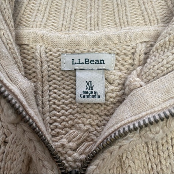 L.L. Bean Women's Beige Cable Knit Zip-Up Sweater - Picture 4 of 9